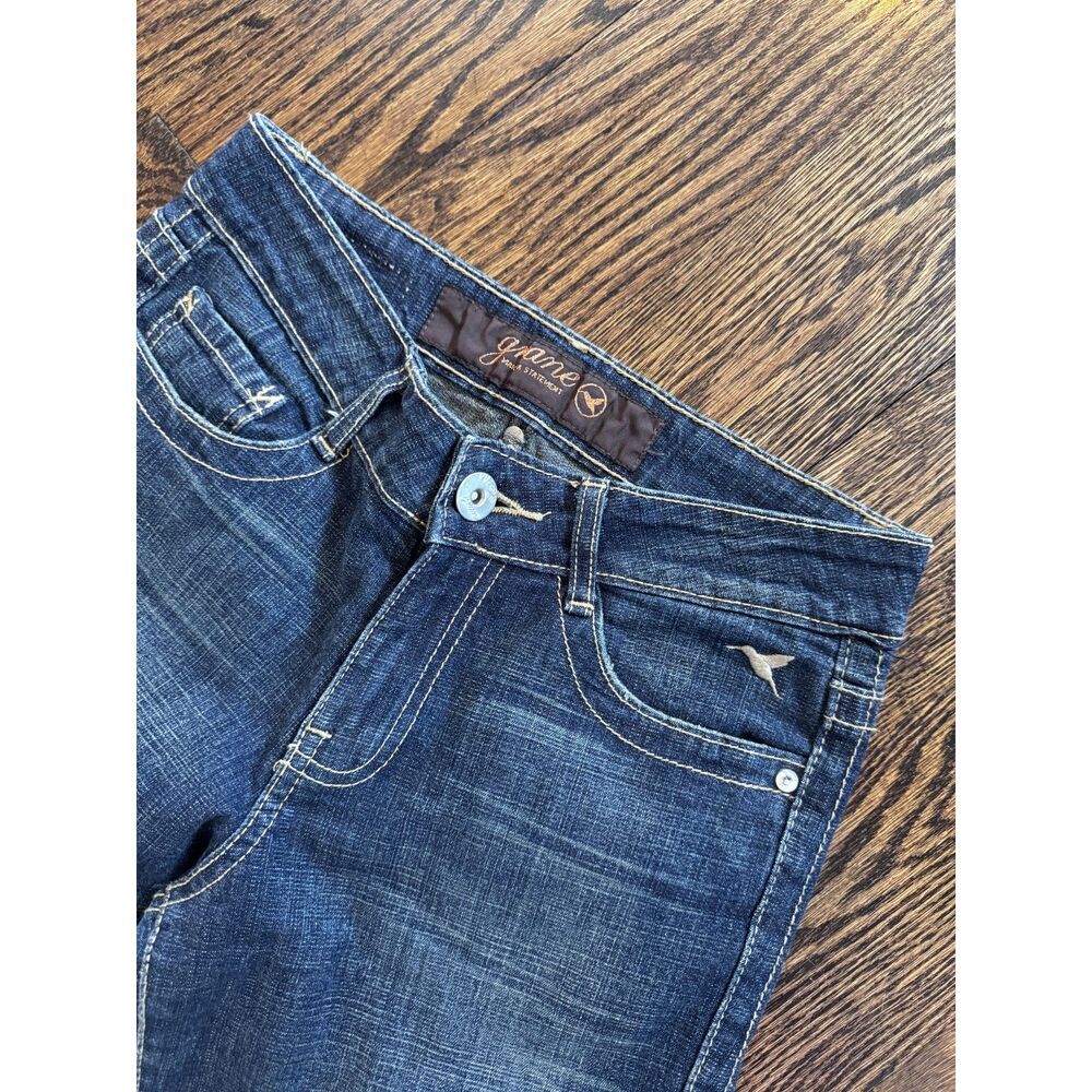 Game Y2K Low Rise Flare Jeans Dark Wash Embroidered Back Pockets 2000s Size 3 - Picture 7 of 8